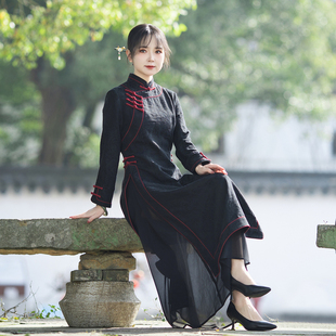 24R542 高级感女装 如意风如意风新中国风改良旗袍复古气质长款 修身