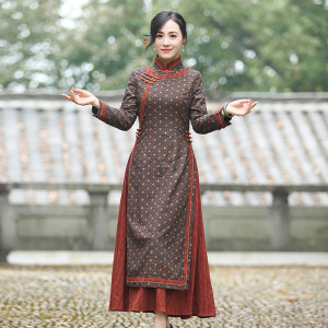 如意风改良旗袍中国风奥黛款春秋新款连衣裙气质复古休闲中式女装