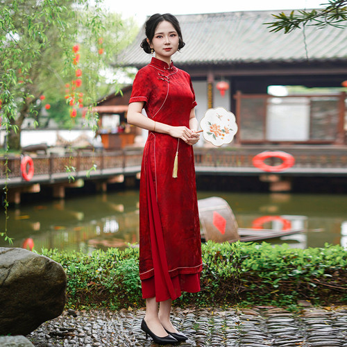 如意风新中式连衣裙修身收腰夏季新款漂亮长款奥黛改良旗袍26R257