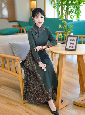 如意风秋季新款中国风奥黛旗袍连衣裙民国复古修身舒适裙子24R600