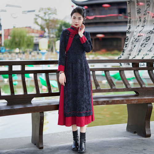 如意风新款奥黛改良旗袍修身显瘦复古时尚新中式国风裙子女25R673