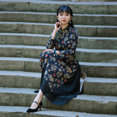 如意风奥黛旗袍女长袖 新款 改良版 春秋长袖 棉麻连衣裙年轻长款