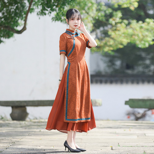 夏季新款越南旗袍裙奥黛连衣裙