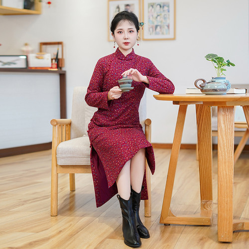 如意风新款复古新中式改良旗袍高端大气修身显瘦加厚旗袍女25R997