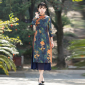 气质裙子23R074 复古中式 如意风越南旗袍改良奥黛连衣裙女秋季 新款