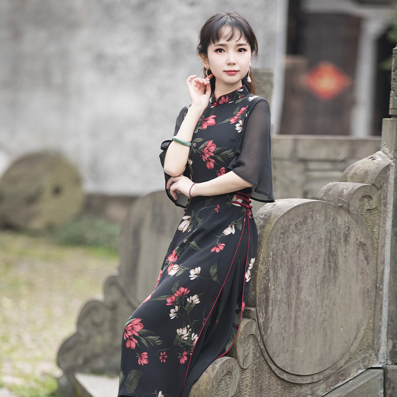 奥黛旗袍连衣裙女夏装