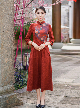 如意风2025新款红色绝美新中式旗袍女复古优雅女旗袍连衣裙25R557