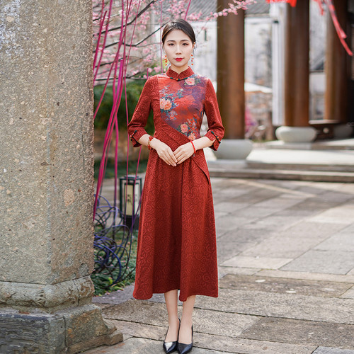 如意风2026新款红色绝美新中式旗袍女复古优雅女旗袍连衣裙25R557