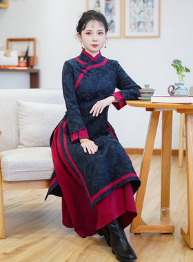 如意风复古新中式高端大气新款修身显瘦奥黛改良旗袍长裙女26R004