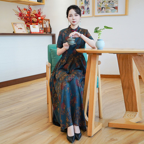 如意风夏季新款中国风改良旗袍连衣裙复古显瘦高级气质长裙25R699