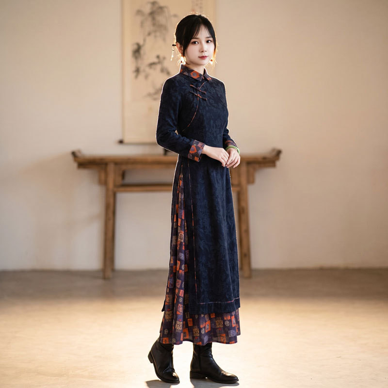 如意风新款改良旗袍修身显瘦连衣裙女复古时尚新中式裙子26R751