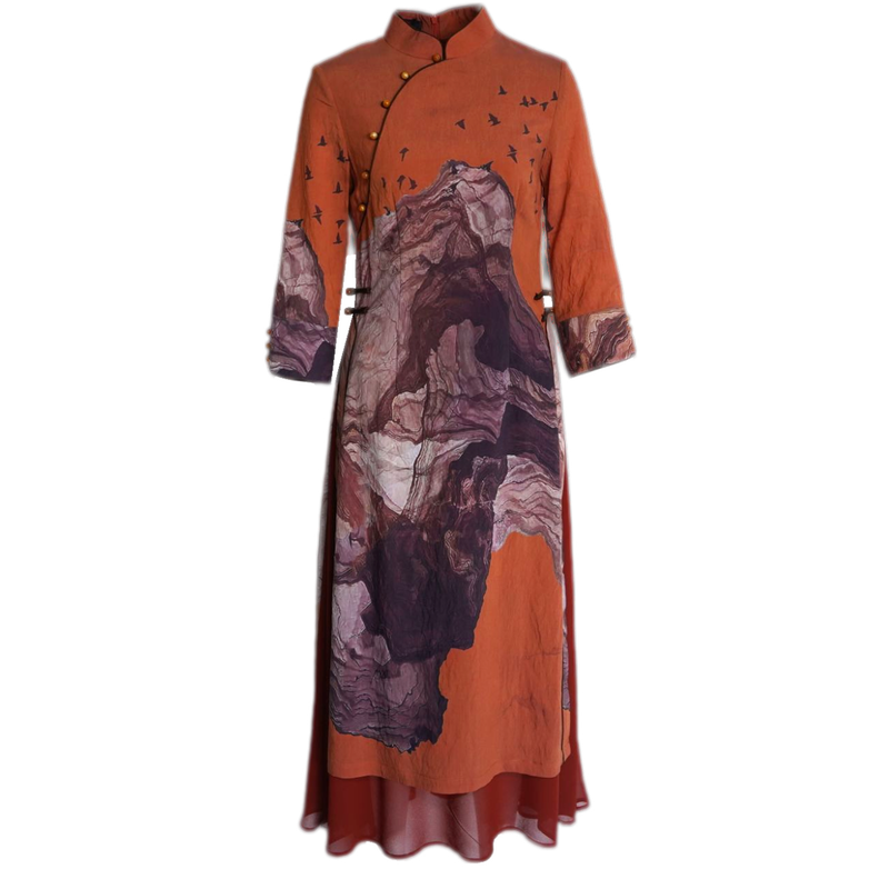 如意风旗袍裙女改良奥黛连衣裙长款曳地中国风复古高级感高端气质