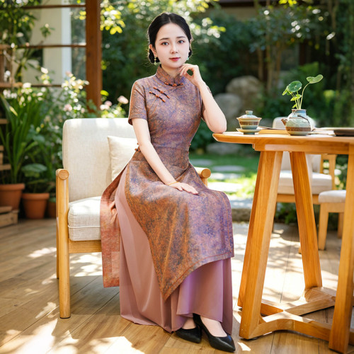 如意风新中式连衣裙修身收腰夏季新款漂亮长款奥黛改良旗袍26R704