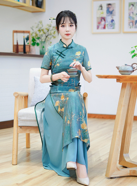 如意风夏季新款中国风奥黛旗袍连衣裙民国复古修身舒适裙子24R547