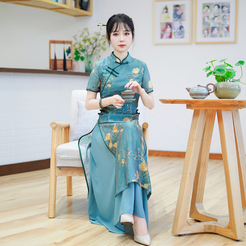 如意风夏季新款中国风奥黛旗袍连衣裙民国复古修身舒适裙子24R547