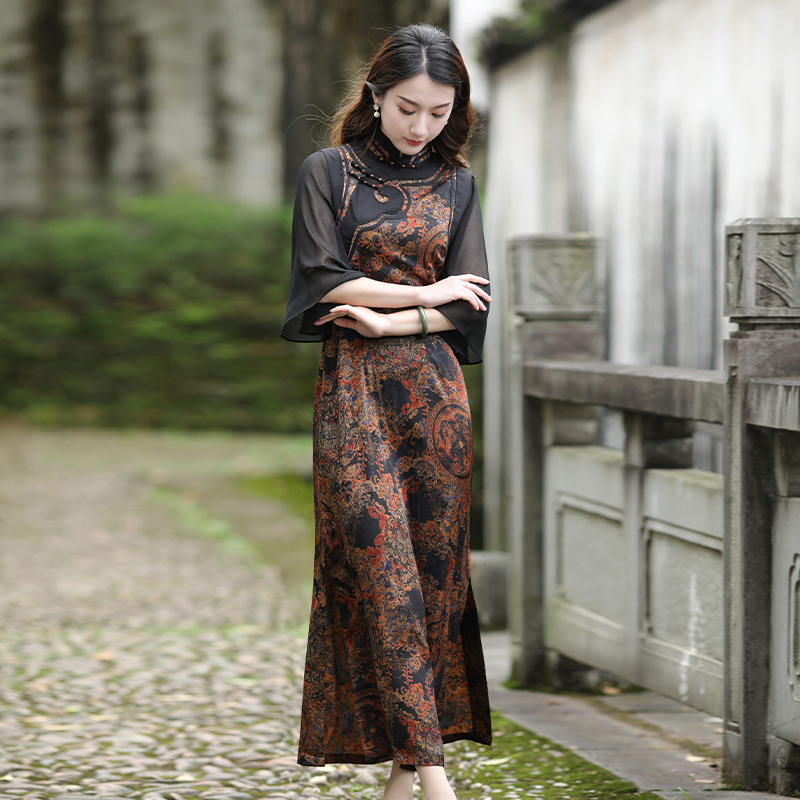 新中式旗袍女改良版连衣裙时尚高贵优雅夏季长款妈妈日常复古民国