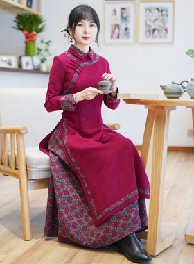 如意风春季新款复古奥黛旗袍中国风连衣裙修身气质日常裙子23J284