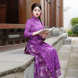 如意风春季新中式修身收腰漂亮新款改良奥黛长款旗袍连衣裙26R200