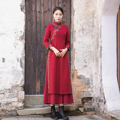 如意风冬季新款改良旗袍连衣裙修身显瘦复古时尚新中式裙子24R695