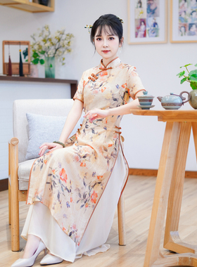 如意风夏季新款中国风奥黛连衣裙显瘦气质高考季送考旗袍裙24R545