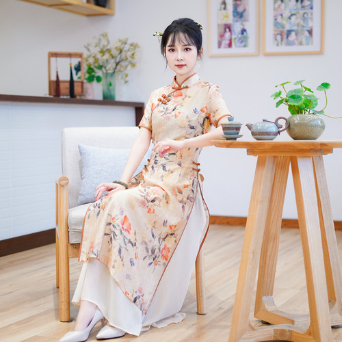 如意风夏季新款中国风奥黛连衣裙显瘦气质高考季送考旗袍裙24R545