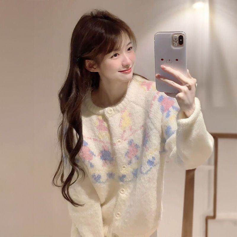 费尔岛针织开衫女2025秋冬季甜美风小个子设计感小众短款毛衣外套