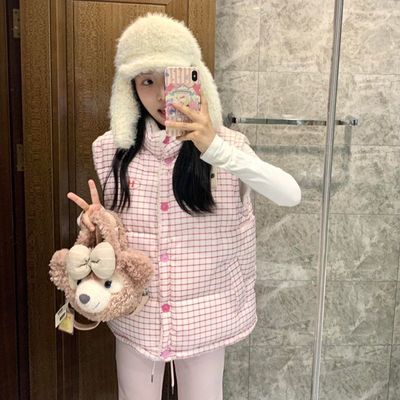 格纹小个子羊羔毛马甲女款