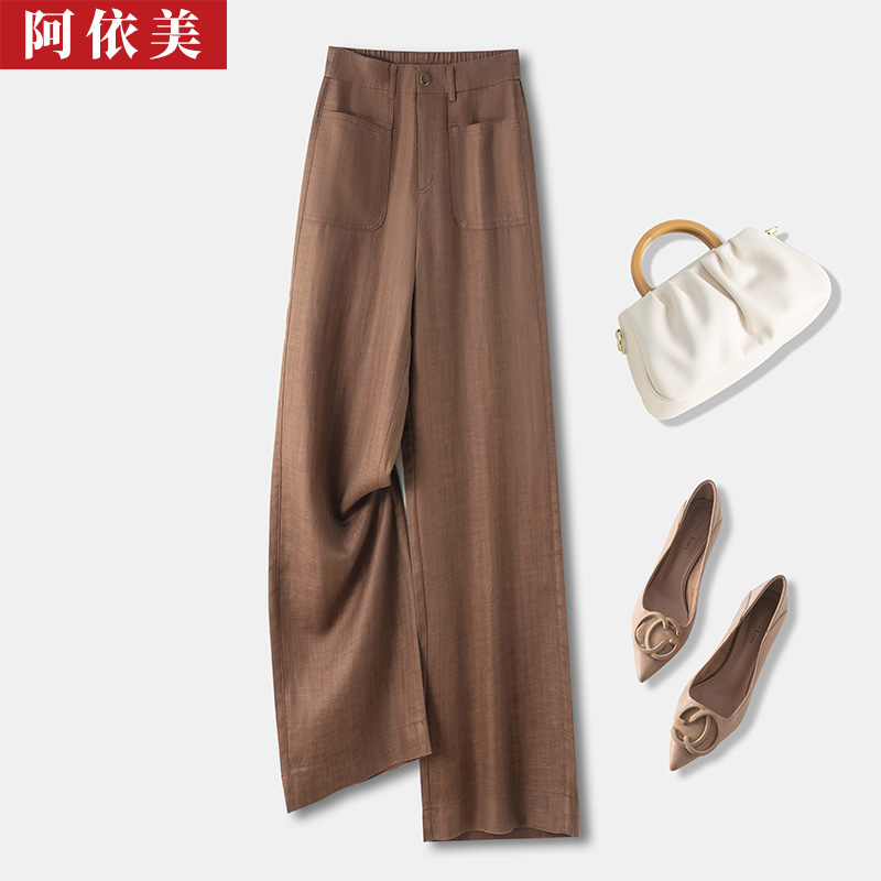 天丝亚麻阔腿裤女九分薄2025夏季新款宽松高腰棉麻小个子直筒裤子
