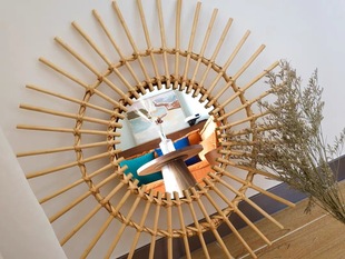 藤编梳妆化妆镜子创意艺术拍摄装 饰圆镜民宿客厅玄关墙面壁饰挂镜