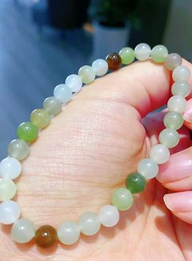 福瑞祥  天然和田玉手链三彩6mm带证书    特价包邮