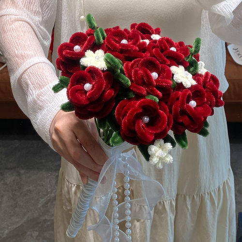 结婚手捧花DIY手工花束材料包扭扭棒仿真花高级感新娘送闺蜜礼物