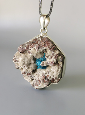 欧美INS风925银设计师款独特手工天然K2水晶矿物宝石吊坠项坠男女