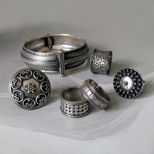 欧美酷炫复古手工925纯银指环高级感个性中指食指戒指男女式现货