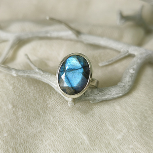 暗夜精灵 Labradorite超美蓝光拉长石925纯银宝石戒指时尚气质女