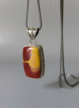 复古925银红碧玉雕花吊坠女