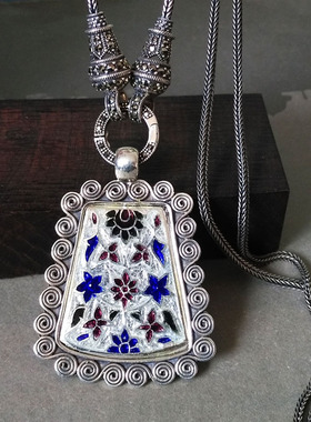 印度手工民族风植物花卉银吊坠