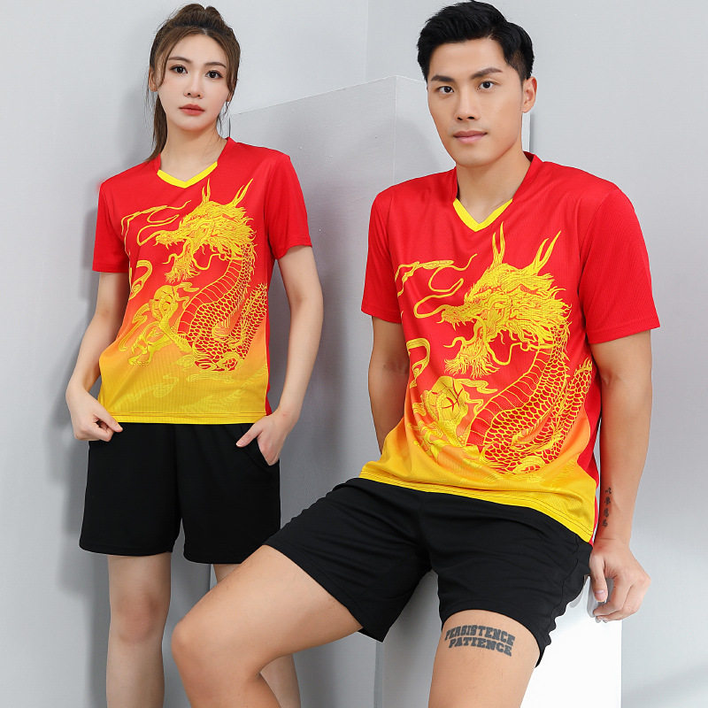 定制对克羽毛球服上衣男女款夏短袖龙纹乒乓球衣训练服比赛服套装图片