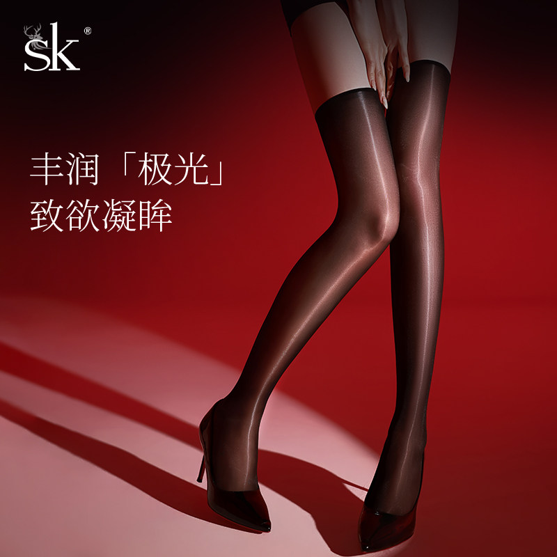 SK「北极光」过膝长筒袜女夏季薄款油光珠光马油丝袜性感大腿袜 - 实物图