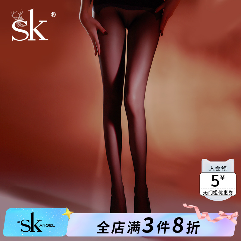 SK「小疯狂」超薄款性感大码夏季高透黑色丝袜女美腿连裤袜