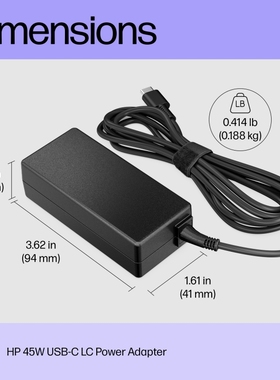 惠普（HP）45WUSB-C电源适配器 1MZ01充电器USB-C接口 原装笔记本电脑 Type-C 充电器5V/9V/12V/15V 3A输出