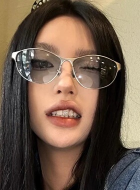 复古欧美猫眼蓝色墨镜女Y2k时尚辣妹凹造型街拍防紫外线太阳镜男