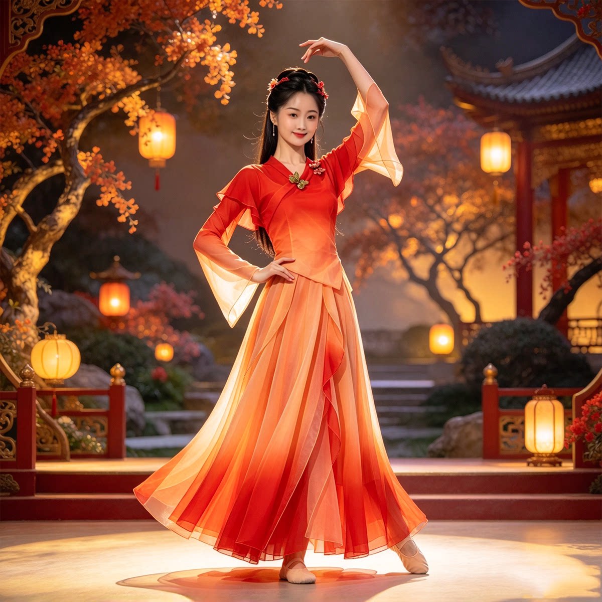 古风渐变雪纺中国舞舞台表演服