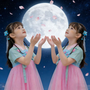 芒种桃花笑儿童小雨舞蹈演出服装女孩表演酒馆儿洛春赋笑纳同簪坠