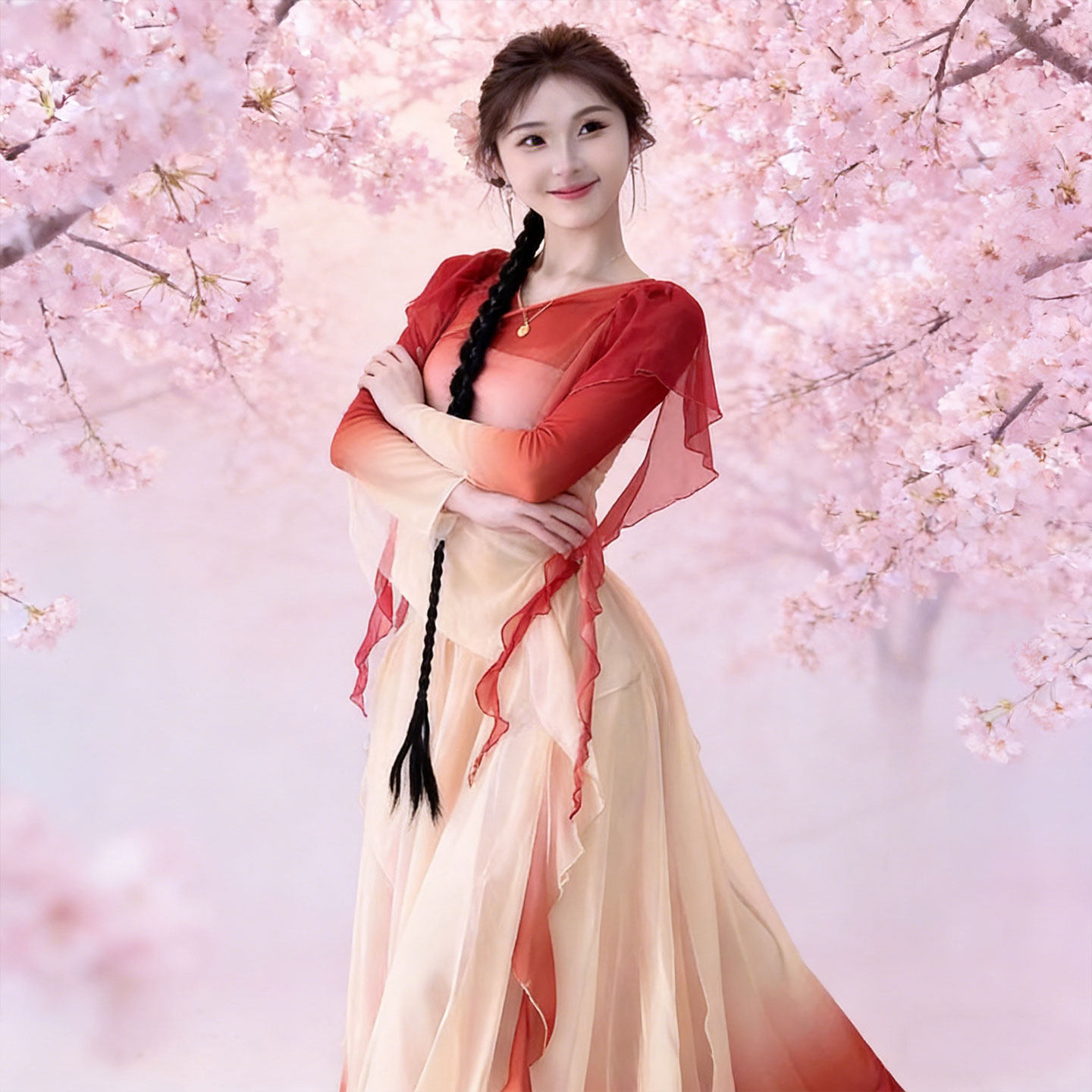 粉色飘逸舞蹈演出汉服套装女