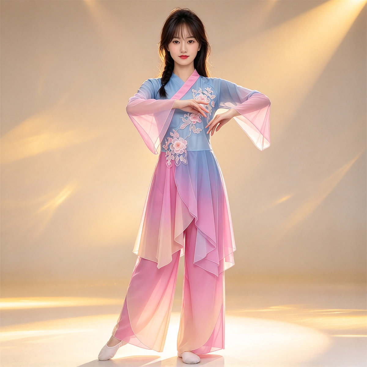 太湖美琵琶曲中国风刺绣渐变舞蹈服女古典秧歌演出服装长袖舞台装