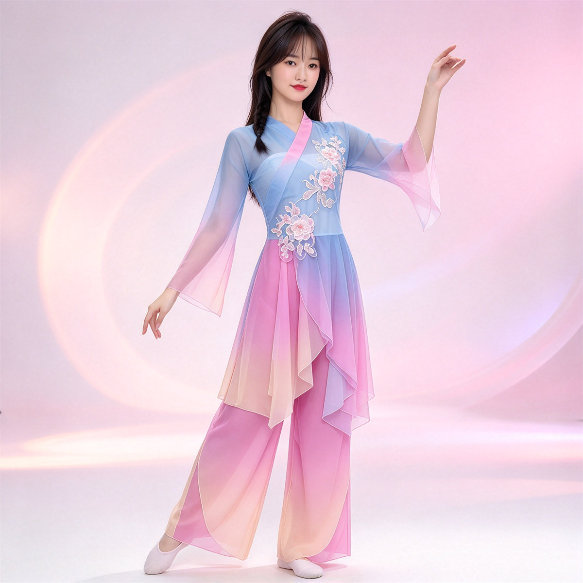 江南梦琵琶曲中国风刺绣渐变舞蹈服女古典秧歌演出服装长袖舞台装
