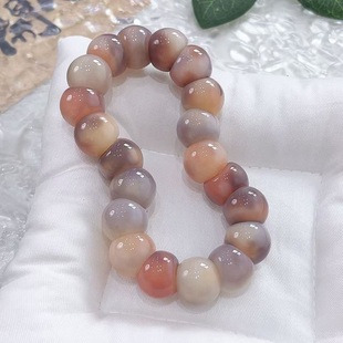 原生态紫粉飘花蒜瓣菩提手串学生版绕指柔盘玩白玉菩提根佛珠文玩