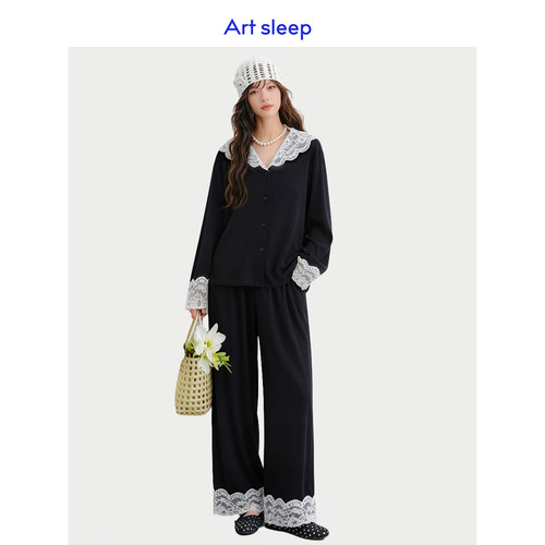 Art sleep「贵气千金」带胸垫睡衣女春秋季长袖法式蕾丝优雅浪漫