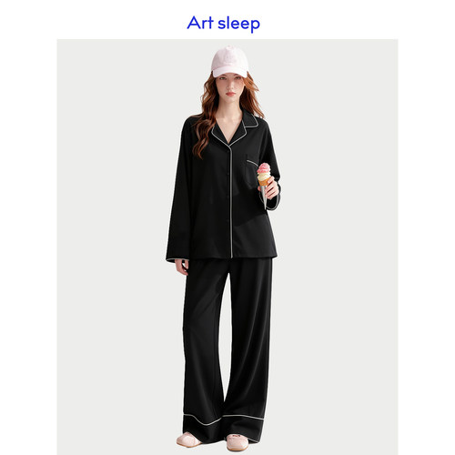 Art sleep「经典衬衫版」睡衣女春秋季长袖柔软棉黑色轻奢可外穿