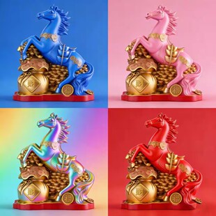 爆款DIY年黄金马涂鸦模具彩绘石膏娃娃乳胶立体磨具卡通摆摊3d